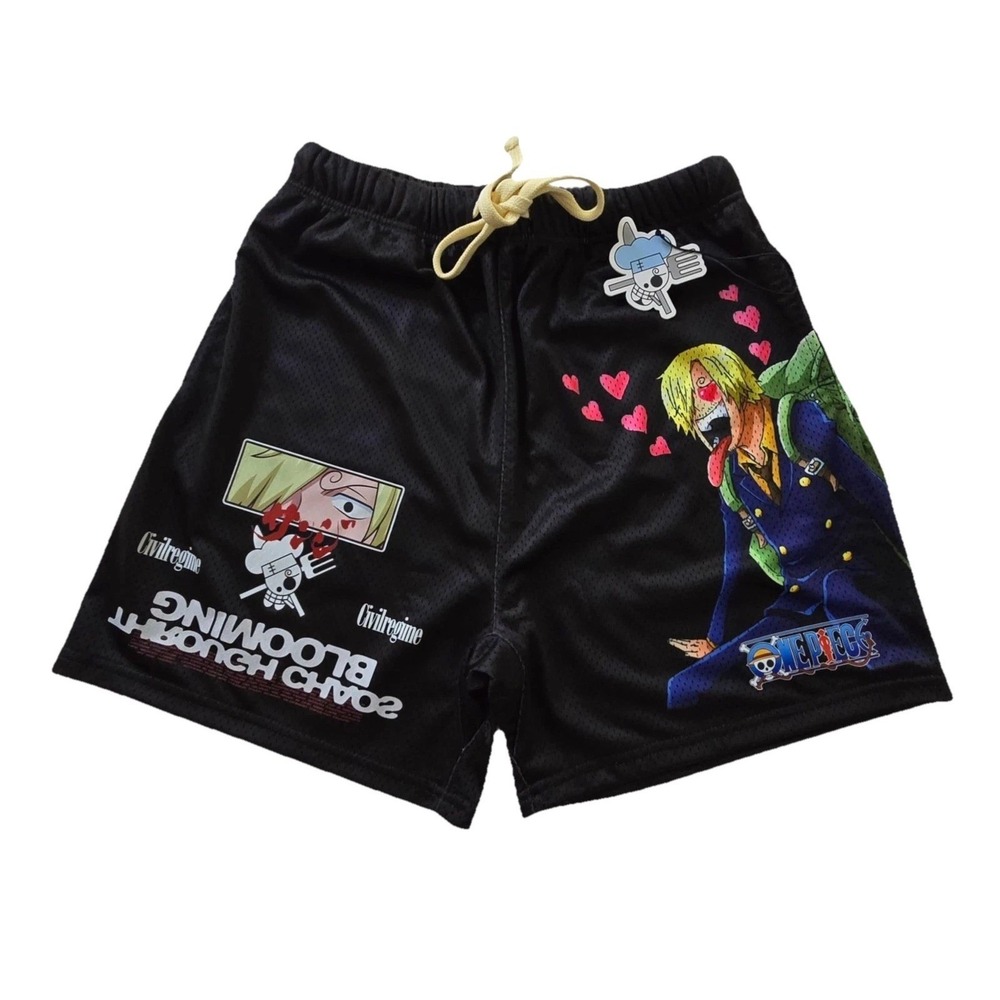Civil Regime X One Piece Player of Chaos Mesh Shorts Mens Small‎ Black Graphic